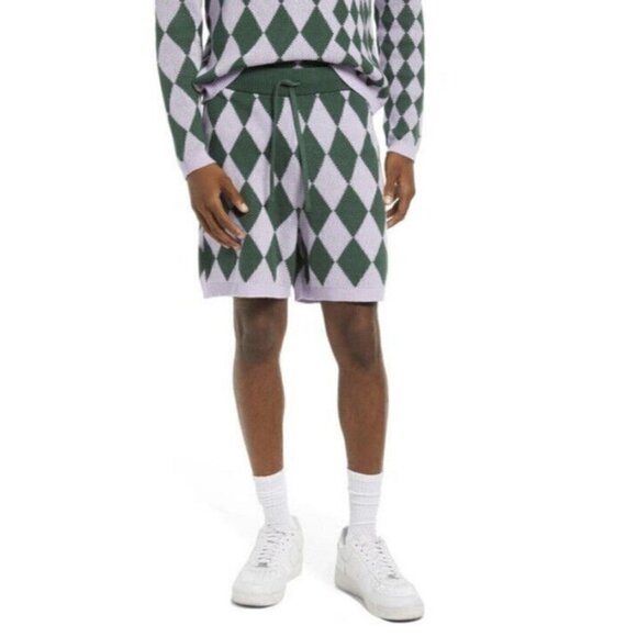 Bp. Be Proud Gender Pride Argyle Sweater Shorts XSMALL Diamond Green Purple - Picture 1 of 11